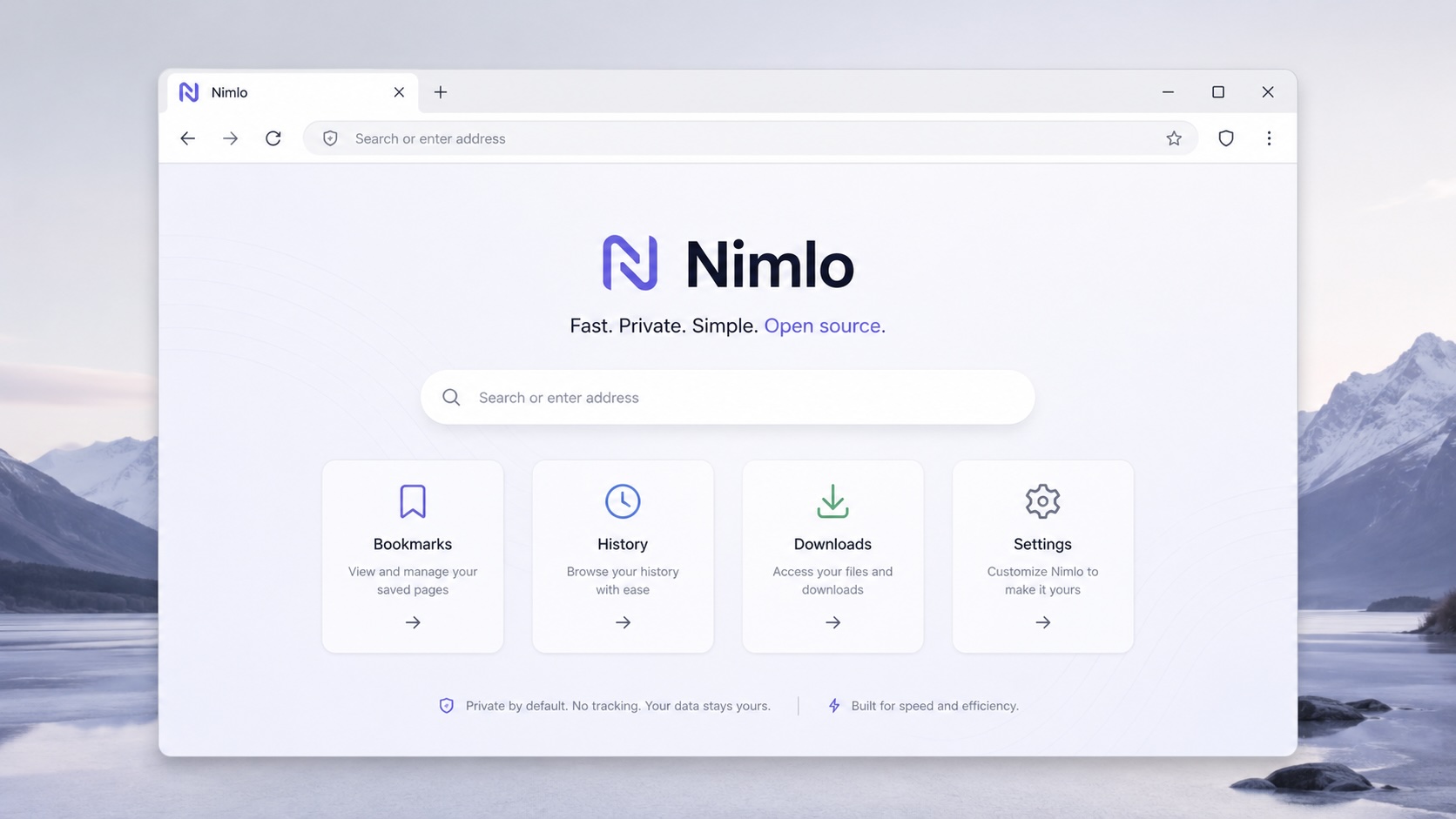 Nimlo browser prototype mockup